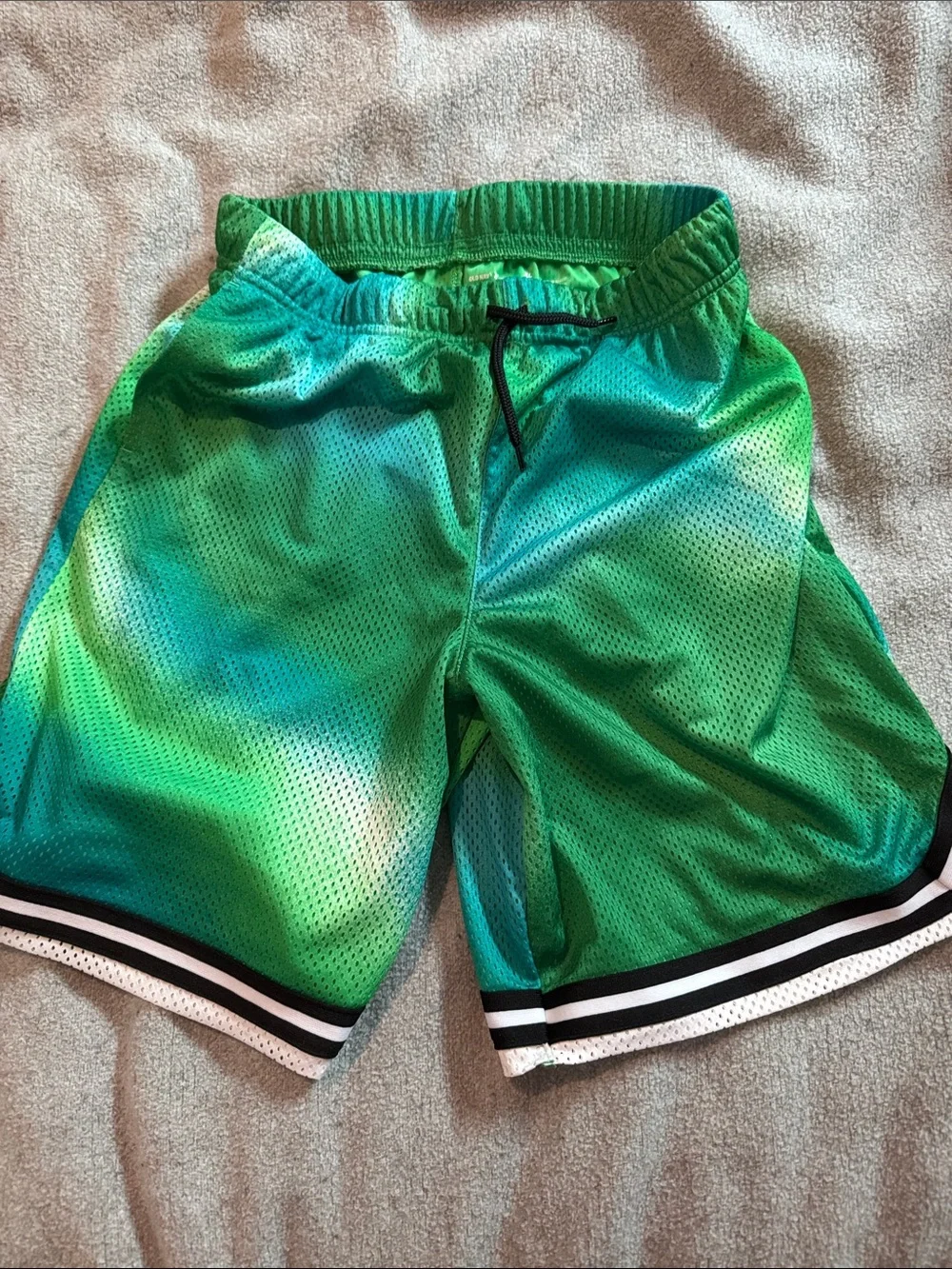 Kids Green Mesh Athletic Shorts with Drawstring